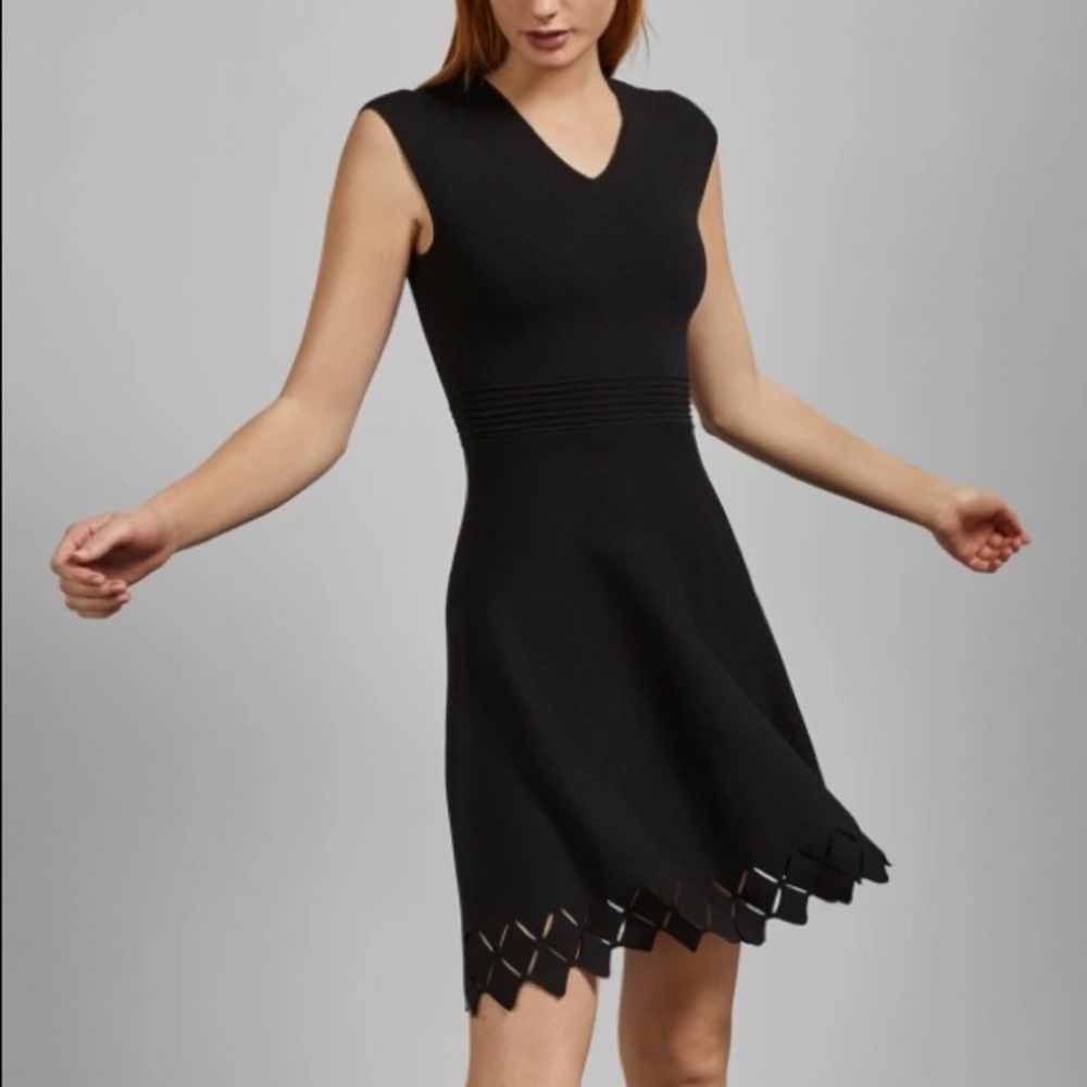 NWT Ted Baker knit black cut out skater dress